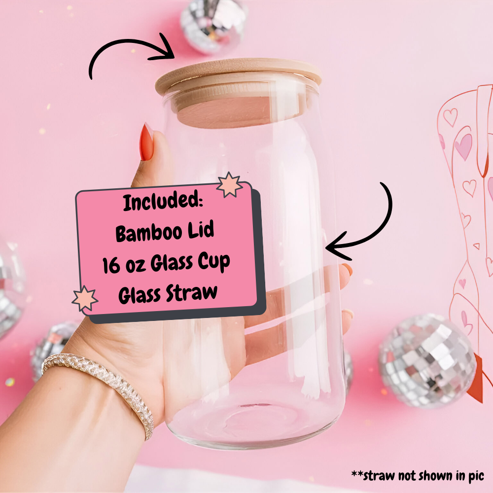 Personalized Big Head Libbey Glass Can, I Heart U Valentines Glass Can, Valentines Day, Libbey Glass Can 16oz