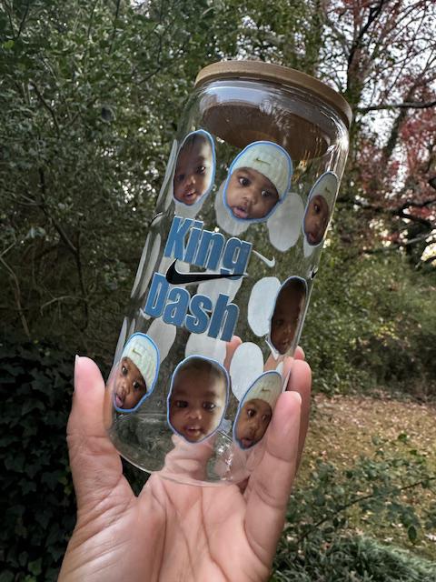 BIG HEAD Libbey Glass Can, Custom Design Cup, Custom Cup, Baby Head Cup